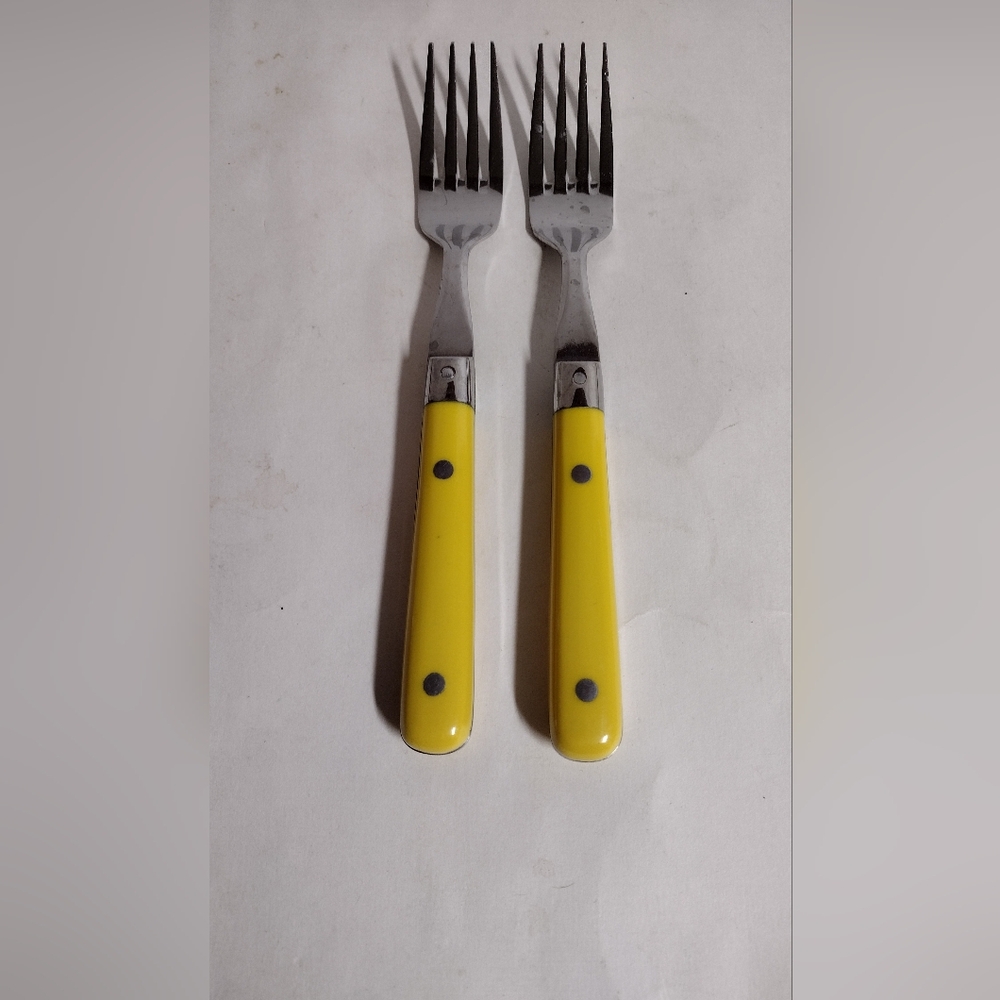 MCM Wesley Carnival Flatware 2 Dinner Forks Yellow Stainless Steel Korea